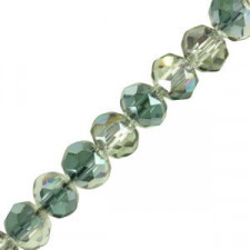 Faceted glass rondelle beads 8x6mm Green ab half plated